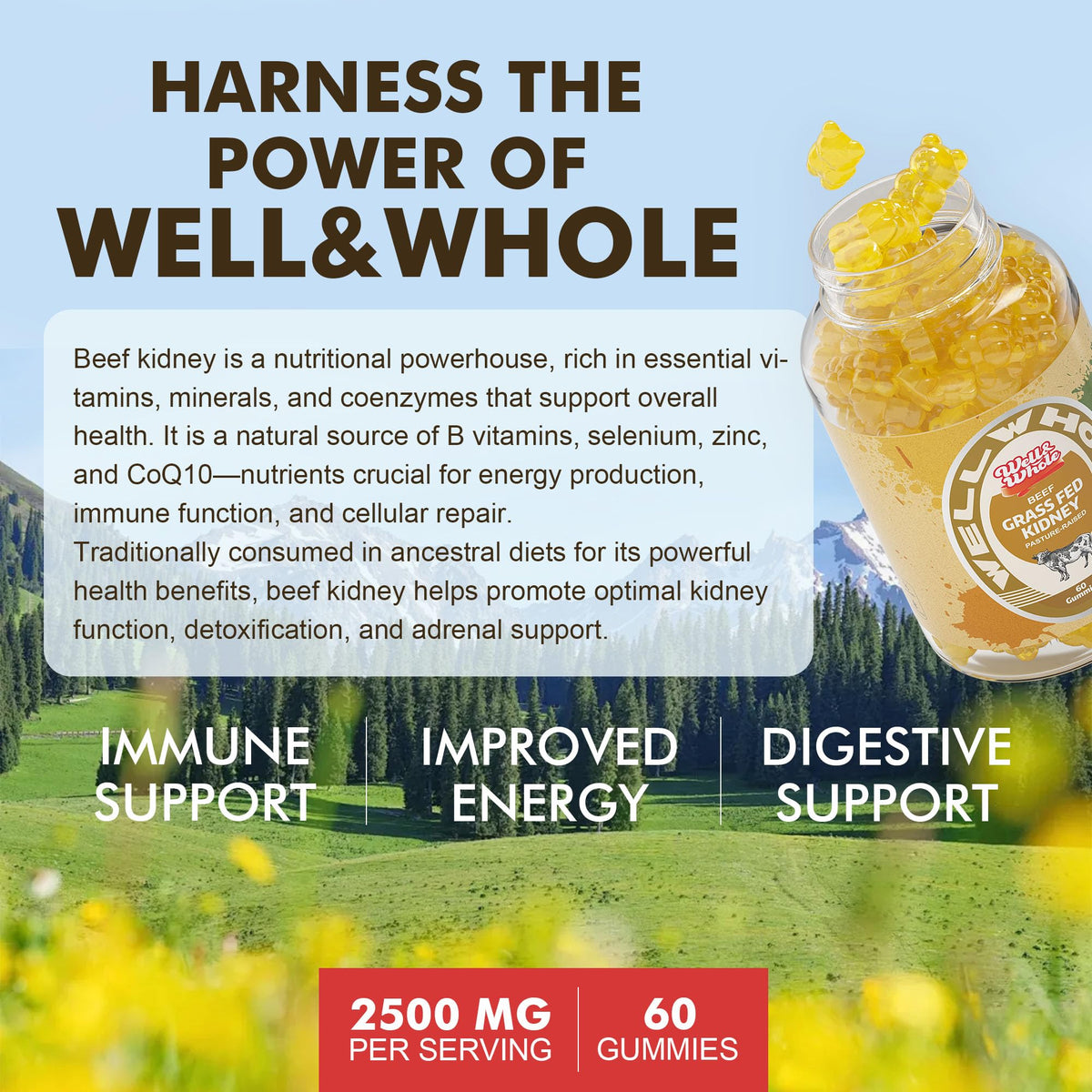 Grass Fed Beef Kidney Gummies support
